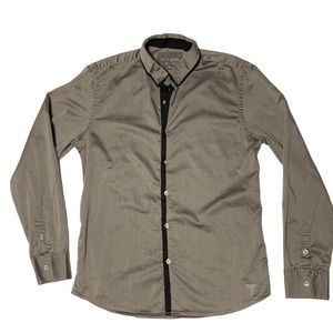 Guess Men’s Long Sleeve Button Down Shirt Silver & Black SZ Med Slim Fit